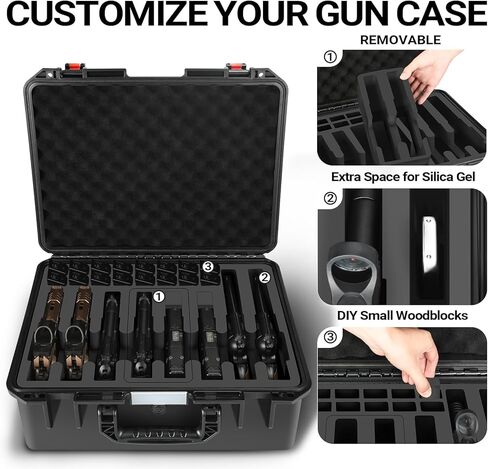 Hard Gun Case for 4 Handgun Pistols - Holds 4 Pistol Case & 24 Magazines, Pre-cut TSA Approved Multi Pistol Waterproof Carrying Case, Waterproof Storage Box for Beretta, for Smith & Wesson, for Glock in Kuwait