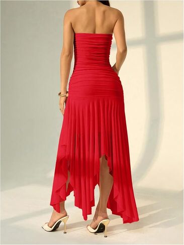 Milumia Women's Summer Maxi Tube Dress Strapless Asymmetrical Hem Long Going Out Casual Elegant Party Dresses in Saudi Arabia