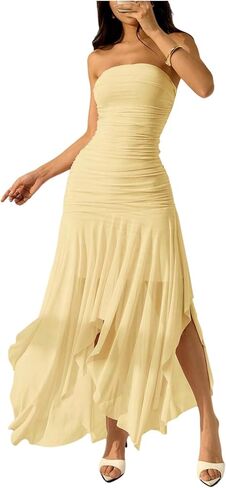 Milumia Women's Summer Maxi Tube Dress Strapless Asymmetrical Hem Long Going Out Casual Elegant Party Dresses in Saudi Arabia