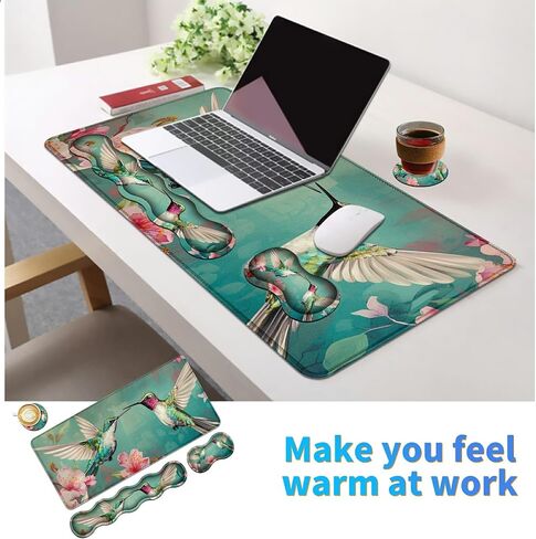 4Pcs Memory Foam Keyboard Mouse Wrist Rest Pad + Gaming Desk Mat 31.5" * 11.8" + Mouse Wrist Cushion + Coasters Set, Non-Slip Desk Pad Protector for Laptop Computer Home, Beach Palm Tree in Saudi Arabia