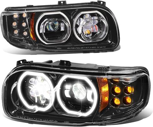 سلالة السيارات المزدوجة LED HALO DRL المصابيح الأمامية المصباح الأمامي متوافقة مع Peterbilt 389 388 567 08-22 ، سائق وركاب ، السكن الكروم in Saudi Arabia