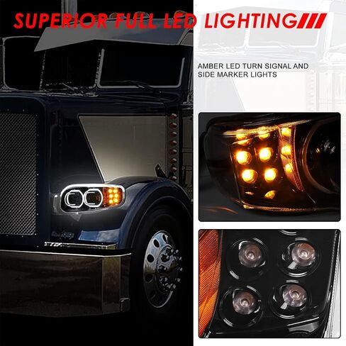 سلالة السيارات المزدوجة LED HALO DRL المصابيح الأمامية المصباح الأمامي متوافقة مع Peterbilt 389 388 567 08-22 ، سائق وركاب ، السكن الكروم in Saudi Arabia