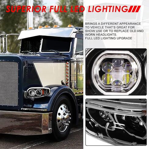 سلالة السيارات المزدوجة LED HALO DRL المصابيح الأمامية المصباح الأمامي متوافقة مع Peterbilt 389 388 567 08-22 ، سائق وركاب ، السكن الكروم in Saudi Arabia