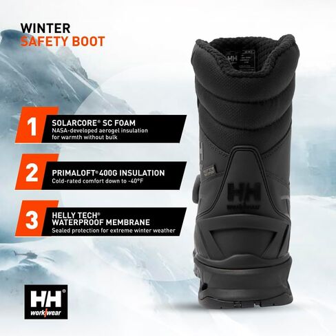 Helly-Hansen Bifrost BOA Waterproof Winter Work Boots for Men - Leather with Solarcore, 400g Primaloft Insulation, Slip-Resistant Outsoles, EH Rated in Saudi Arabia
