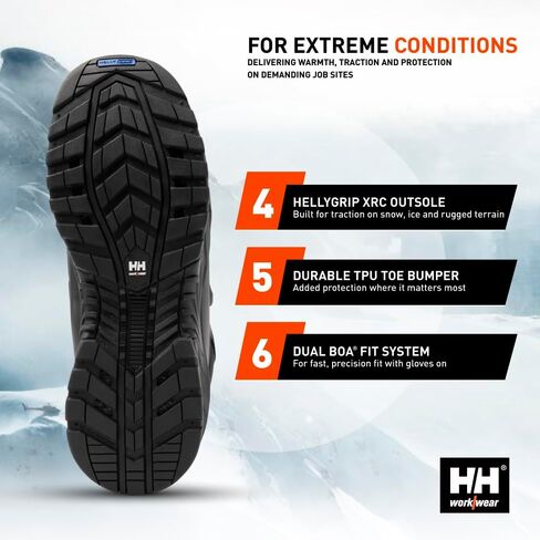 Helly-Hansen Bifrost BOA Waterproof Winter Work Boots for Men - Leather with Solarcore, 400g Primaloft Insulation, Slip-Resistant Outsoles, EH Rated in Saudi Arabia