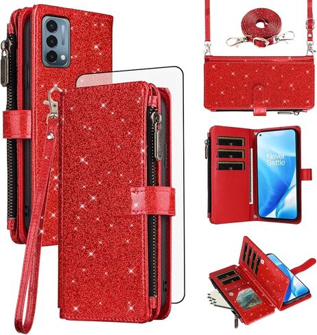 Asuwish Phone Case for OnePlus Nord N200 5G Wallet Cell Cover with Tempered Glass Screen Protector Strap Glitter Flip Credit Card Holder One Plus N 200 G5 1 Plus 200N 1plus One+ 1+ N2005G 2021 Black in Saudi Arabia
