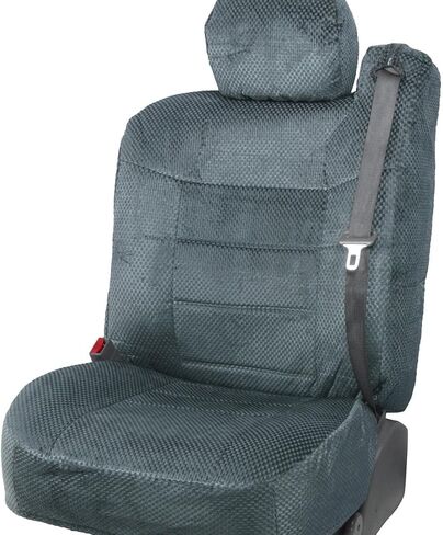 BDK Scottsdale Cloth 2-Pack Front Seat Covers for Pick-Up Trucks, Trucks, Vans with Integrated Seat Belt, Detachable Headrest Without Integrated Arm Rest- Black in Saudi Arabia