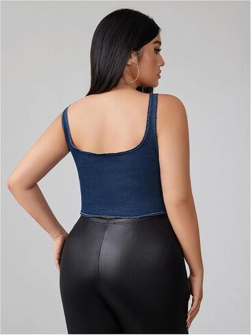 Floerns Women's Plus Size Y2K Sliciveless Corset Denim Tops Lace Up split splic in Kuwait