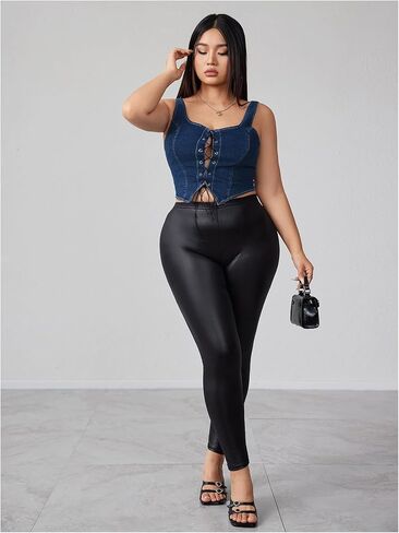 Floerns Women's Plus Size Y2K Sliciveless Corset Denim Tops Lace Up split splic in Kuwait