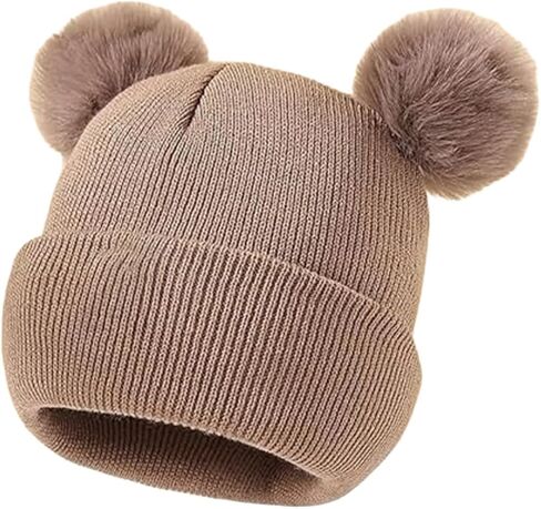 Knitted Beanie Hat with Double Pom Poms, Cute & Warm Accessory for Autumn and Winter Daily Wear in Saudi Arabia