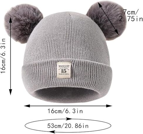Knitted Beanie Hat with Double Pom Poms, Cute & Warm Accessory for Autumn and Winter Daily Wear in Saudi Arabia
