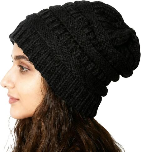 Womens Satin Lined Winter Beanie Hats Knit Hats Silk Lining Thick Chunky Cap Slouchy Warm Beanies Soft Skull Cap in Saudi Arabia