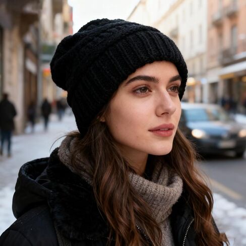 Womens Satin Lined Winter Beanie Hats Knit Hats Silk Lining Thick Chunky Cap Slouchy Warm Beanies Soft Skull Cap in Saudi Arabia