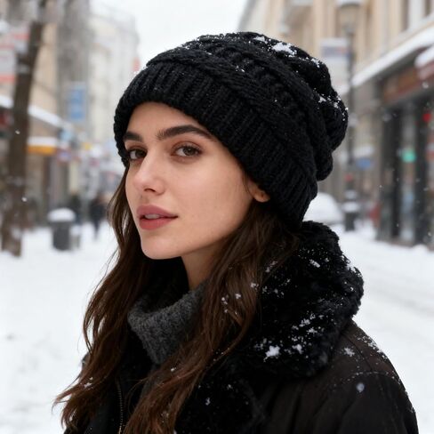 Womens Satin Lined Winter Beanie Hats Knit Hats Silk Lining Thick Chunky Cap Slouchy Warm Beanies Soft Skull Cap in Saudi Arabia