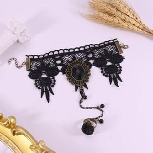 Todenb Gothic Vampire Lace Hand Chain Rings Bracelets for Women Halloween Black Red Crystal Lace Bracelet with Ring Halloween Witch Vampire Costume Accessories in Saudi Arabia