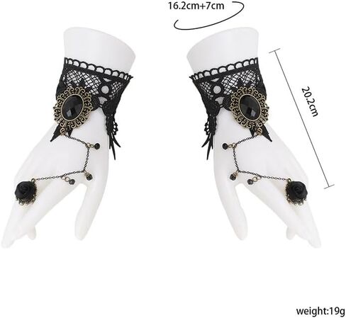 Todenb Gothic Vampire Lace Hand Chain Rings Bracelets for Women Halloween Black Red Crystal Lace Bracelet with Ring Halloween Witch Vampire Costume Accessories in Saudi Arabia