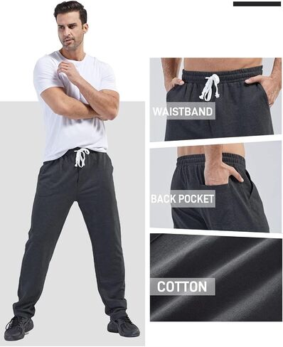 Mens Cotton Athletic Pants Open Bottom Running Sweatpants in Saudi Arabia