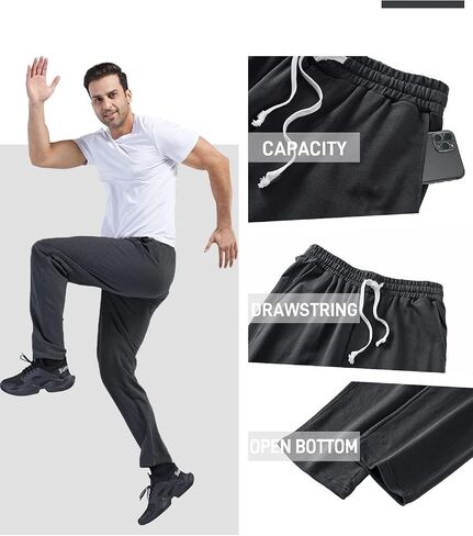 Mens Cotton Athletic Pants Open Bottom Running Sweatpants in Saudi Arabia