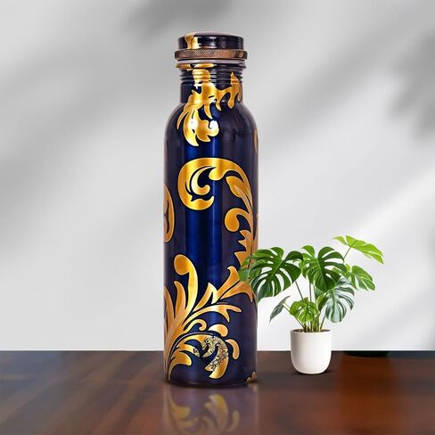 ALV Copper Water Bottle for Drinking, 34 Oz Large Hammered 100% Ayurvedic Pure Bottle Leak-Proof Water Bottle Insulated Bottle for Gym,Yoga, Office, Outdoor Hiking (BLUE) in Saudi Arabia