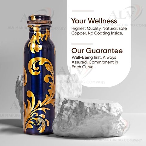 ALV Copper Water Bottle for Drinking, 34 Oz Large Hammered 100% Ayurvedic Pure Bottle Leak-Proof Water Bottle Insulated Bottle for Gym,Yoga, Office, Outdoor Hiking (BLUE) in Saudi Arabia