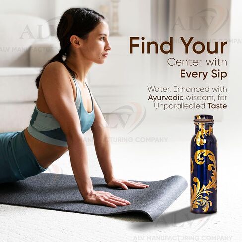 ALV Copper Water Bottle for Drinking, 34 Oz Large Hammered 100% Ayurvedic Pure Bottle Leak-Proof Water Bottle Insulated Bottle for Gym,Yoga, Office, Outdoor Hiking (BLUE) in Saudi Arabia