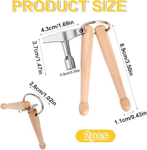 2pcs Mini Drumsticks Drum Key Keychain, Drum Tuning Key and Mini Drumsticks Keyring Set Portable Percussion Tuner Tool for Drummers Musicians Music Enthusiast Gifts in Saudi Arabia