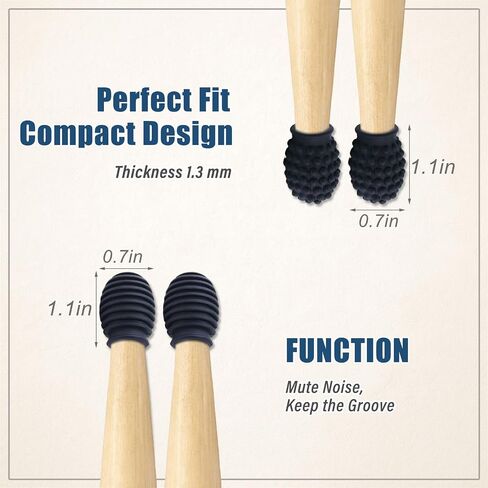 3 Pairs Silicone Drumstick Mute Tips, Drum Dampener Pads for Quiet Practice, Elastic Shock Absorber Percussion Accessory for Drum Jamming Pad or Solid Surfaces(Black) in Kuwait