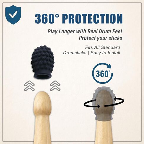 3 Pairs Silicone Drumstick Mute Tips, Drum Dampener Pads for Quiet Practice, Elastic Shock Absorber Percussion Accessory for Drum Jamming Pad or Solid Surfaces(Black) in Kuwait