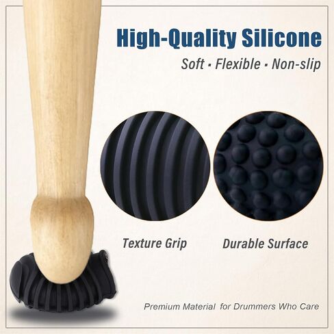 3 Pairs Silicone Drumstick Mute Tips, Drum Dampener Pads for Quiet Practice, Elastic Shock Absorber Percussion Accessory for Drum Jamming Pad or Solid Surfaces(Black) in Kuwait
