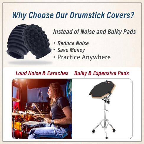 3 Pairs Silicone Drumstick Mute Tips, Drum Dampener Pads for Quiet Practice, Elastic Shock Absorber Percussion Accessory for Drum Jamming Pad or Solid Surfaces(Black) in Kuwait