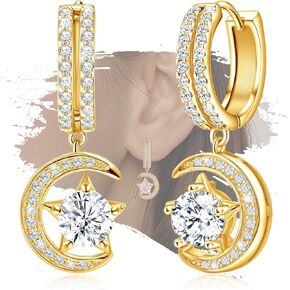 أقراط الفضة الاسترليني للنساء تتدلى سحر الأزياء hypoallergenic مجوهرات المجوهرات النجمة القمر هدية in Kuwait