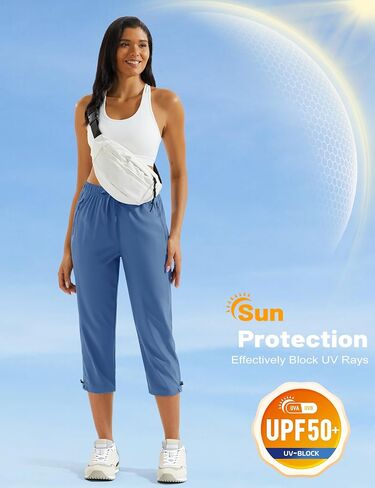MAGCOMSEN Capri Pants for Women Lightweight Quick Dry Hiking Capris with Pockets Travel Workout Casual Summer UPF 50+ in Saudi Arabia