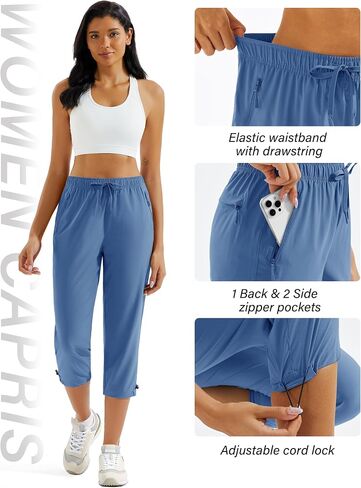 MAGCOMSEN Capri Pants for Women Lightweight Quick Dry Hiking Capris with Pockets Travel Workout Casual Summer UPF 50+ in Saudi Arabia