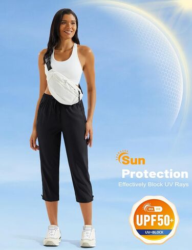 MAGCOMSEN Women's Hiking Capris Pants UPF 50+ Lightweight Quick Dry Workout Travel Summer Casual Pants Zipper Pockets in Saudi Arabia