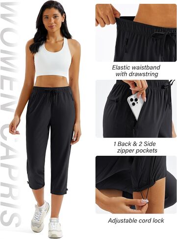 MAGCOMSEN Women's Hiking Capris Pants UPF 50+ Lightweight Quick Dry Workout Travel Summer Casual Pants Zipper Pockets in Saudi Arabia