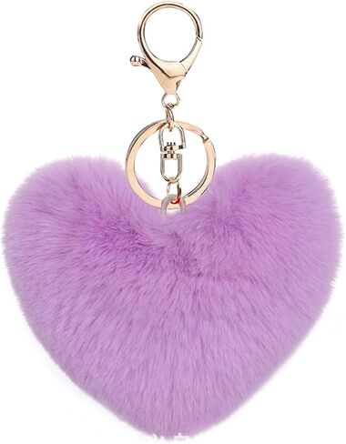 Artificial Faux Rabbit Fur Keychain Fluffy Heart Plush Ball Pom Charm Key Chain Cute Car Key Decor Purse Handbag in Kuwait