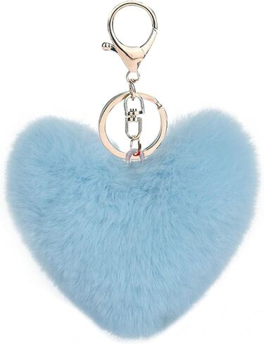 Artificial Faux Rabbit Fur Keychain Fluffy Heart Plush Ball Pom Charm Key Chain Cute Car Key Decor Purse Handbag in Kuwait