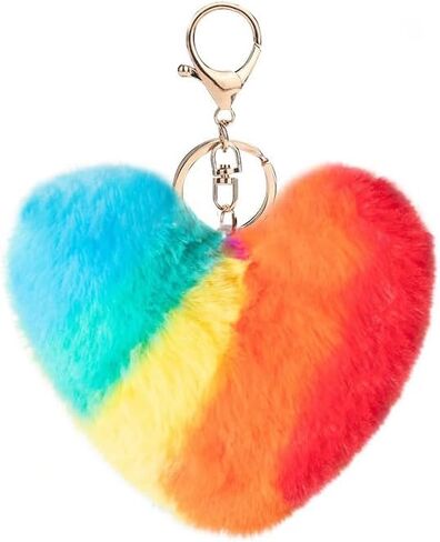 Artificial Faux Rabbit Fur Keychain Fluffy Heart Plush Ball Pom Charm Key Chain Cute Car Key Decor Purse Handbag in Kuwait