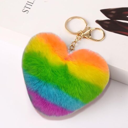 Artificial Faux Rabbit Fur Keychain Fluffy Heart Plush Ball Pom Charm Key Chain Cute Car Key Decor Purse Handbag in Kuwait