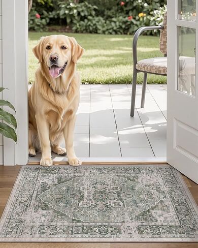 Lumi قابلة للغسل 8 × 12 سجادة لغرفة المعيشة ، سجادة خمر فائقة مع دعم TPE غير الانزلاق ، مقاومة للبقع ، ارتفاع السجاد المنخفض في غرفة النوم وغرفة الطعام in Kuwait