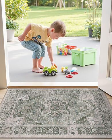 Lumi قابلة للغسل 8 × 12 سجادة لغرفة المعيشة ، سجادة خمر فائقة مع دعم TPE غير الانزلاق ، مقاومة للبقع ، ارتفاع السجاد المنخفض في غرفة النوم وغرفة الطعام in Kuwait