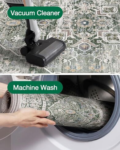 Lumi قابلة للغسل 8 × 12 سجادة لغرفة المعيشة ، سجادة خمر فائقة مع دعم TPE غير الانزلاق ، مقاومة للبقع ، ارتفاع السجاد المنخفض في غرفة النوم وغرفة الطعام in Kuwait