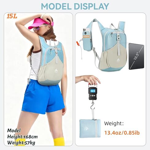 15L Small Hiking Backpack for Women Men Lightweight Packable Backpack Foldable Casual Daypack for Camping Travel Outdoor, Blue in Saudi Arabia