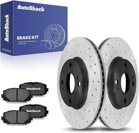 AutoShack Front Brake Kit Replacement for 2012-2018 Toyota Yaris 1.5L FWD Drilled & Slotted E-Coated Disc Brake Rotors Black Ceramic Brakes Pads 10.04" 255 mm BRK010337255 in Saudi Arabia