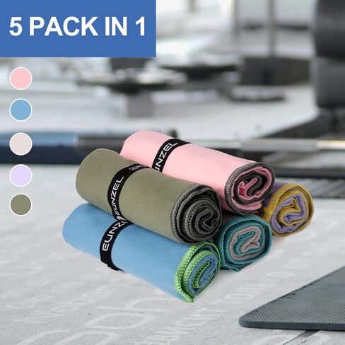Eunzel Microfiber Workout Towel,Quick Dry Silver Ion Absorbent Sweat Gym Towel for Workout, Camping, Travel, Exercise& Fitness 31.5"x15.7", Set of 5 Colorful in Saudi Arabia