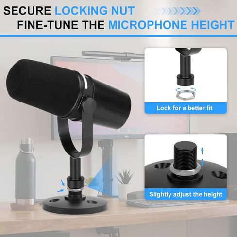 حامل ميكروفون سطح المكتب لـ Shure MV7/MV7+، قاعدة ميكروفون متميزة منخفضة المستوى قابلة للفصل مع صامولة قفل، حامل سطح مكتب آمن وموفر للمساحة لميكروفون Shure MV7 وMV7+ Podcast Mic in Saudi Arabia