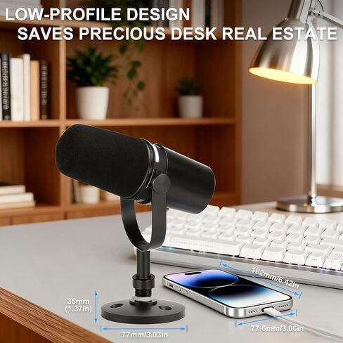 حامل ميكروفون سطح المكتب لـ Shure MV7/MV7+، قاعدة ميكروفون متميزة منخفضة المستوى قابلة للفصل مع صامولة قفل، حامل سطح مكتب آمن وموفر للمساحة لميكروفون Shure MV7 وMV7+ Podcast Mic in Saudi Arabia