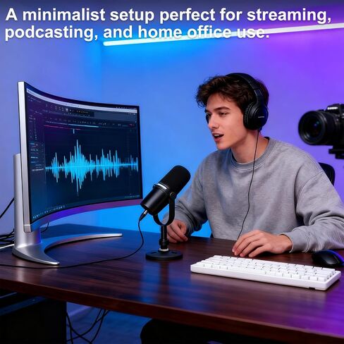 حامل ميكروفون سطح المكتب لـ Shure MV7/MV7+، قاعدة ميكروفون متميزة منخفضة المستوى قابلة للفصل مع صامولة قفل، حامل سطح مكتب آمن وموفر للمساحة لميكروفون Shure MV7 وMV7+ Podcast Mic in Saudi Arabia
