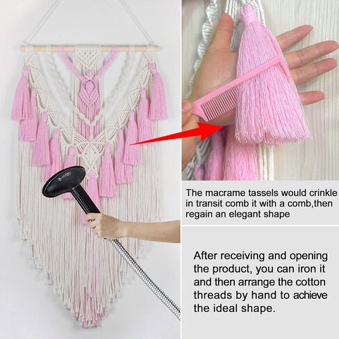 meunear الوردي macrame الجدار شنقا بوهو شيك نسيج لغرفة النوم، الوردي والبيج المنسوجة جدار الفن نسيج لغرفة المعيشة شقة النوم الحضانة مكتب الحديثة الحد الأدنى ديكور المنزل، 31.5l × 15.7w بوصة in Saudi Arabia