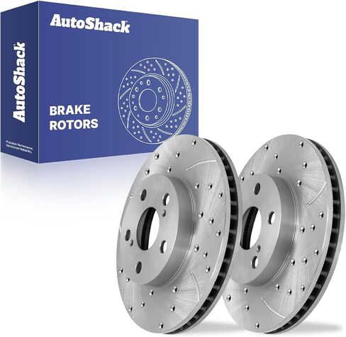 Autoshack Black Hat محفورة ودوارات فرامل متداولة في فرامل فرامل أمامية بديل للفرامل الأمامية لعام 2010-2015 Toyota Prius 2012-2015 Prius Plug-In 2011-2017 Lexus CT200H 1.8L FWD PR41543LR in Kuwait